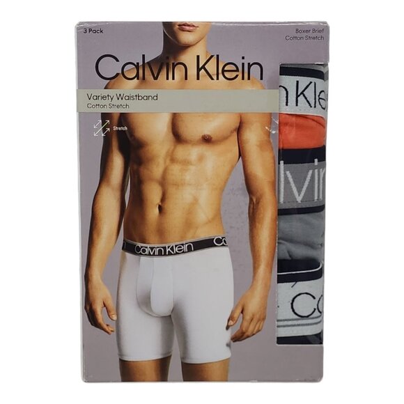 Calvin Klein Mens 3-Pack Boxer Briefs Size Large Cotton Stretch Orange Gray Navy - Picture 1 of 8
